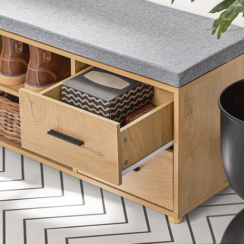 Rootz Shoe Cabinet with Bench - Shoe Organizer - Shoe Storage - MDF and Rubber Wood - Extra Stability with Six Legs - Dual Storage Drawers - Dimensions 110cm x 47cm x 35cm