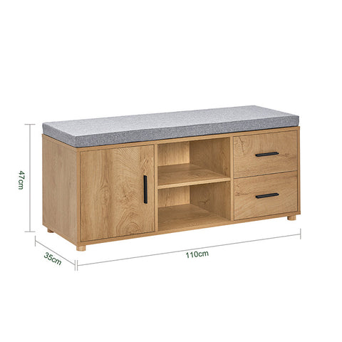 Rootz Shoe Cabinet with Bench - Shoe Organizer - Shoe Storage - MDF and Rubber Wood - Extra Stability with Six Legs - Dual Storage Drawers - Dimensions 110cm x 47cm x 35cm