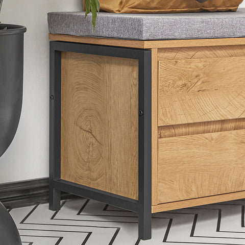 Rootz Shoe Cabinet with Bench - Storage Organizer - Hallway Bench - Shoe Rack - Industrial Design - MDF and Metal - 110cm x 45cm x 35cm