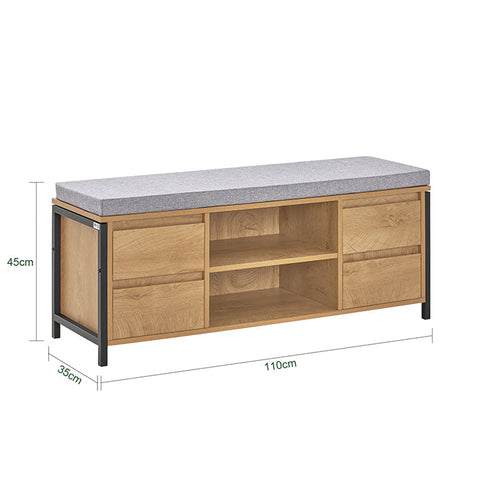 Rootz Shoe Cabinet with Bench - Storage Organizer - Hallway Bench - Shoe Rack - Industrial Design - MDF and Metal - 110cm x 45cm x 35cm