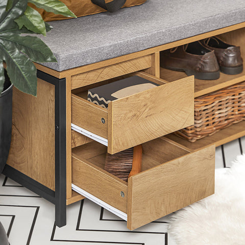Rootz Shoe Cabinet with Bench - Storage Organizer - Hallway Bench - Shoe Rack - Industrial Design - MDF and Metal - 110cm x 45cm x 35cm