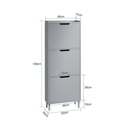 Rootz Shoe Tipper Cabinet - Shoe Storage Organizer - Shoe Dresser - Space-Saving Design - Versatile Storage - Enhanced Stability - Light Gray - 50cm x 129cm x 19cm