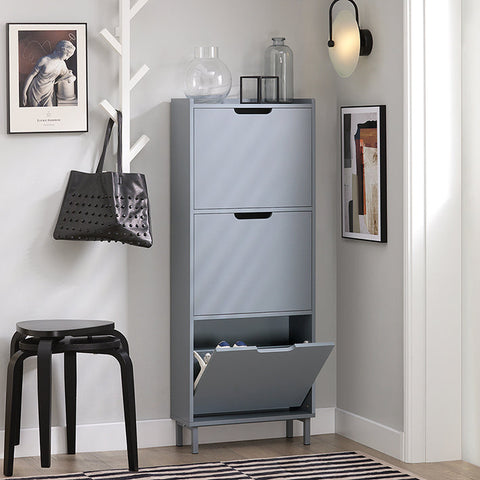 Rootz Shoe Tipper Cabinet - Shoe Storage Organizer - Shoe Dresser - Space-Saving Design - Versatile Storage - Enhanced Stability - Light Gray - 50cm x 129cm x 19cm