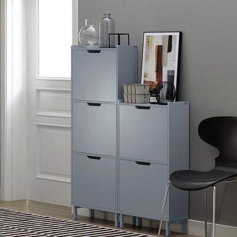 Rootz Shoe Tipper Cabinet - Shoe Storage Organizer - Shoe Dresser - Space-Saving Design - Versatile Storage - Enhanced Stability - Light Gray - 50cm x 129cm x 19cm