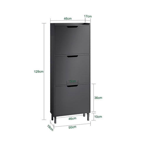Rootz Schoenenkipperkast - Schoenenorganizer - Schoenenopslag - Ruimtebesparend ontwerp - Veelzijdige opslag - Verbeterde stabiliteit - Zwart MDF en metaal - 50 cm x 129 cm x 19 cm