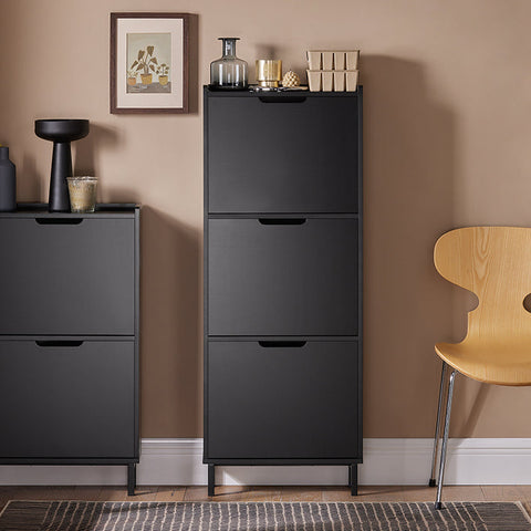 Rootz Schoenenkipperkast - Schoenenorganizer - Schoenenopslag - Ruimtebesparend ontwerp - Veelzijdige opslag - Verbeterde stabiliteit - Zwart MDF en metaal - 50 cm x 129 cm x 19 cm