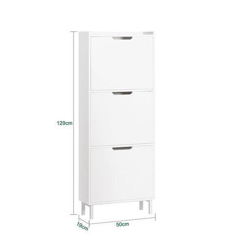 Rootz Shoe Tipper Cabinet - Shoe Storage - Shoe Organizer - Space-Saving Design - Versatile Storage - Enhanced Stability - White - 50cm x 129cm x 19cm