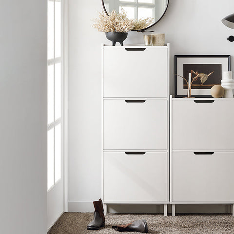 Rootz Shoe Tipper Cabinet - Shoe Storage - Shoe Organizer - Space-Saving Design - Versatile Storage - Enhanced Stability - White - 50cm x 129cm x 19cm