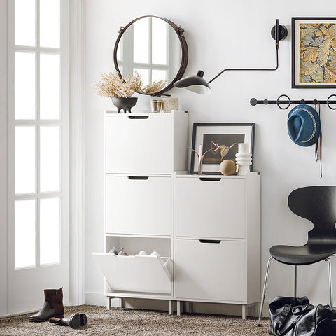 Rootz Shoe Tipper Cabinet - Shoe Storage - Shoe Organizer - Space-Saving Design - Versatile Storage - Enhanced Stability - White - 50cm x 129cm x 19cm