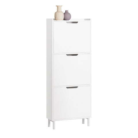 Rootz Shoe Tipper Cabinet - Shoe Storage - Shoe Organizer - Space-Saving Design - Versatile Storage - Enhanced Stability - White - 50cm x 129cm x 19cm