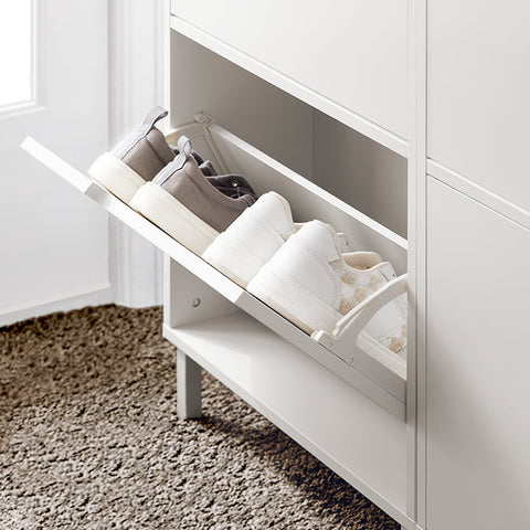 Rootz Shoe Tipper Cabinet - Shoe Storage - Shoe Organizer - Space-Saving Design - Versatile Storage - Enhanced Stability - White - 50cm x 129cm x 19cm