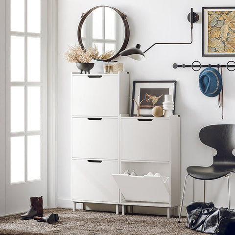 Rootz Schoenenkast met 2 kleppen - Schoenenkantelaar - Schoenenkast - Ruimtebesparend ontwerp - Veelzijdige opslag - Verbeterde stabiliteit - Wit - 50 cm x 91 cm x 19 cm