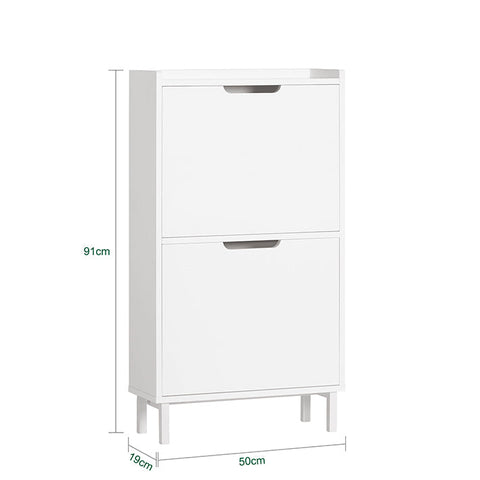Rootz Schoenenkast met 2 kleppen - Schoenenkantelaar - Schoenenkast - Ruimtebesparend ontwerp - Veelzijdige opslag - Verbeterde stabiliteit - Wit - 50 cm x 91 cm x 19 cm