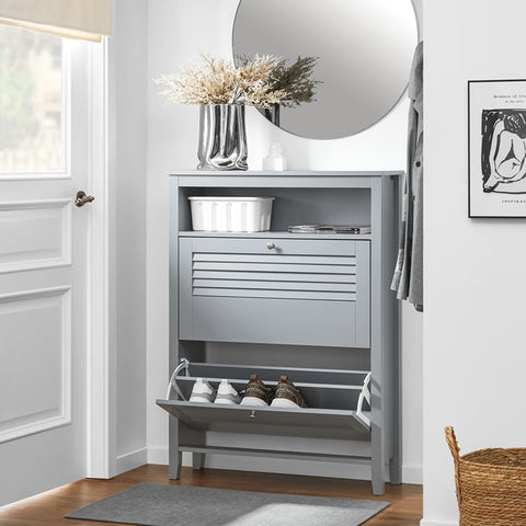 Rootz Shoe Storage Cabinet - Footwear Organizer - Entrance Space Saver - Compact Design - 80x108x25cm - Wall Mountable for Enhanced Stability