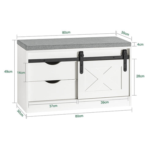 Rootz Storage Bench with Sliding Door - MDF PB Material - Adjustable Shelf - Two Drawers - 80cm x 49cm x 30cm