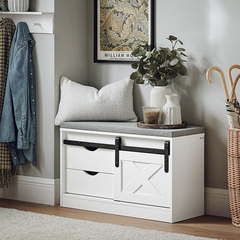 Rootz Storage Bench with Sliding Door - MDF PB Material - Adjustable Shelf - Two Drawers - 80cm x 49cm x 30cm