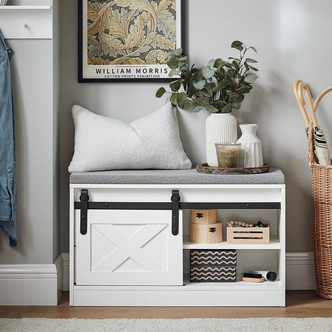 Rootz Storage Bench with Sliding Door - MDF PB Material - Adjustable Shelf - Two Drawers - 80cm x 49cm x 30cm