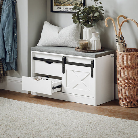 Rootz Storage Bench with Sliding Door - MDF PB Material - Adjustable Shelf - Two Drawers - 80cm x 49cm x 30cm
