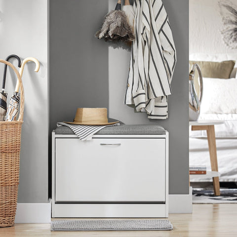 Rootz Shoe Bench with Seat Cushion - Shoe Rack - Storage Bench - Space-Saving Design - Comfortable Seating - Scratch-Resistant Rubber Feet - 60cm x 46cm x 30cm