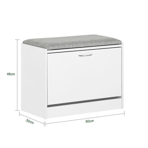 Rootz Shoe Bench with Seat Cushion - Shoe Rack - Storage Bench - Space-Saving Design - Comfortable Seating - Scratch-Resistant Rubber Feet - 60cm x 46cm x 30cm