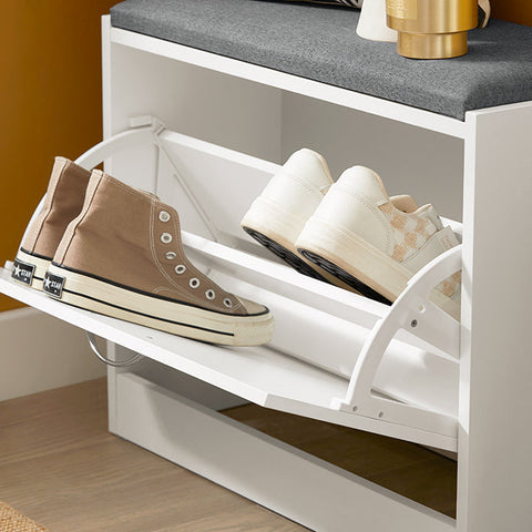 Rootz Shoe Bench with Storage - Shoe Tipper - Shoe Rack - Space-Saving Design - Comfortable Seating - Scratch-Resistant Rubber Feet - 60cm x 47cm x 24cm