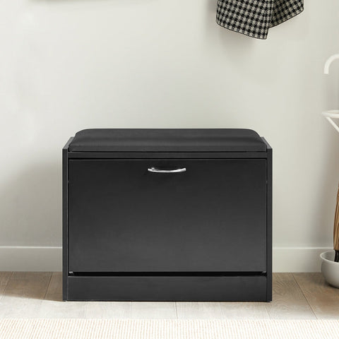 Rootz Shoe Bench with Storage - Shoe Tipper - Shoe Rack - Padded Seat - Space-Saving - Secure Stand - 60cm x 47cm x 30cm