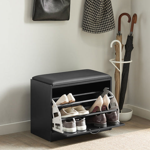 Rootz Shoe Bench with Storage - Shoe Tipper - Shoe Rack - Padded Seat - Space-Saving - Secure Stand - 60cm x 47cm x 30cm