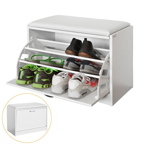 Rootz Schoenenbank met schoenenrek - Schoenenkantelaar - Schoenenkast - Gewatteerde zitting - Ruimtebesparend - Rubberen voetjes voor stabiliteit - B60 x D30 x H48 cm