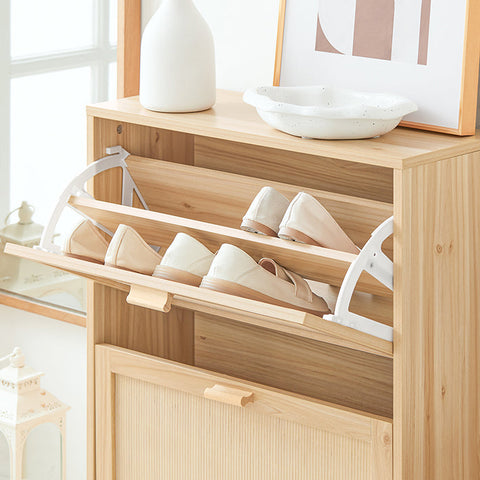 Rootz Shoe Cabinet - Bamboo Storage - Organizing Unit - Tilt Lock - 60cm x 80cm x 24cm