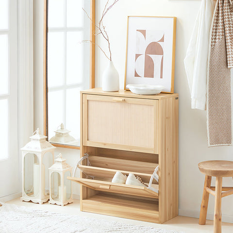 Rootz Shoe Cabinet - Bamboo Storage - Organizing Unit - Tilt Lock - 60cm x 80cm x 24cm