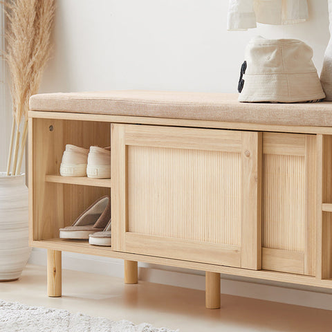 Rootz Shoe Cabinet with Bench - Shoe Organizer - Shoe Rack - Bamboo Material - 121cm x 49cm x 35cm