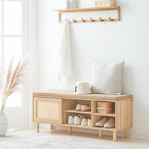 Rootz Shoe Cabinet with Bench - Shoe Organizer - Shoe Rack - Bamboo Material - 121cm x 49cm x 35cm