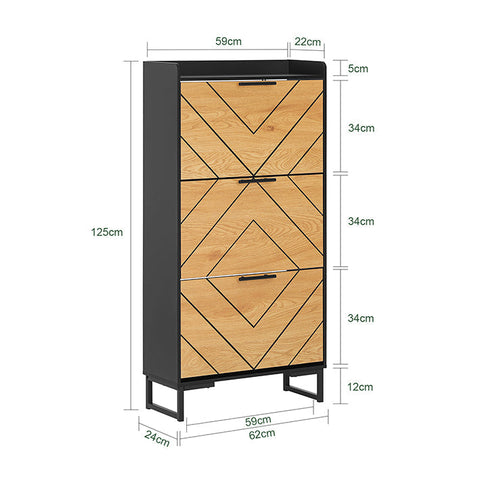 Rootz Shoe Cabinet - Shoe Organizer - Footwear Storage - Adjustable Compartments - 62x125x24cm MDF & Metal Legs
