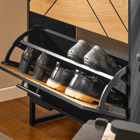 Rootz Shoe Cabinet - Shoe Organizer - Footwear Storage - Adjustable Compartments - 62x125x24cm MDF & Metal Legs