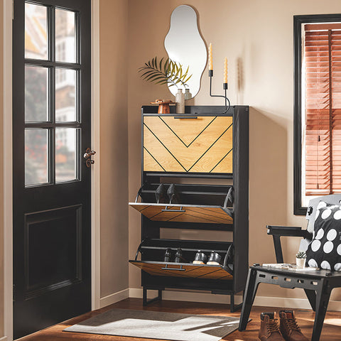 Rootz Shoe Cabinet - Shoe Organizer - Footwear Storage - Adjustable Compartments - 62x125x24cm MDF & Metal Legs