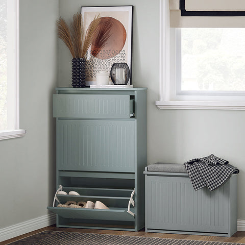 Rootz Schoenenkast met 2 kleppen en 1 lade - Schoenenkantelaar - Schoenenrek - Veelzijdige opslag - Eenvoudige montage - Ruimtebesparend ontwerp - 61 cm x 100 cm x 26 cm