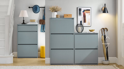 Rootz Schoenenkast met 2 kleppen en 1 lade - Schoenenkantelaar - Schoenenrek - Veelzijdige opslag - Eenvoudige montage - Ruimtebesparend ontwerp - 61 cm x 100 cm x 26 cm