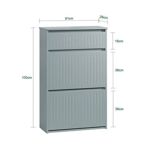 Rootz Schoenenkast met 2 kleppen en 1 lade - Schoenenkantelaar - Schoenenrek - Veelzijdige opslag - Eenvoudige montage - Ruimtebesparend ontwerp - 61 cm x 100 cm x 26 cm