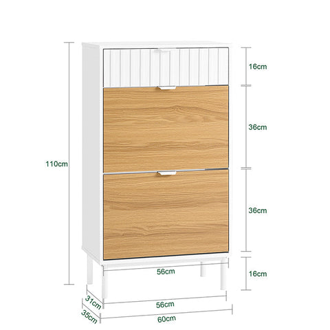 Rootz Shoe Storage Cabinet - Shoe Organizer - Footwear Shelving - MDF & Metal Stability - 60x110x35cm
