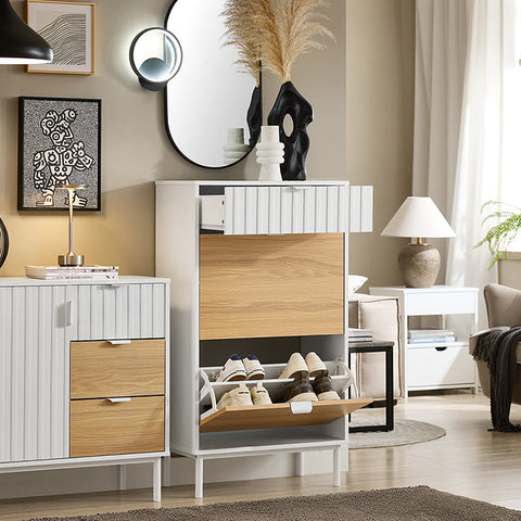 Rootz Shoe Storage Cabinet - Shoe Organizer - Footwear Shelving - MDF & Metal Stability - 60x110x35cm