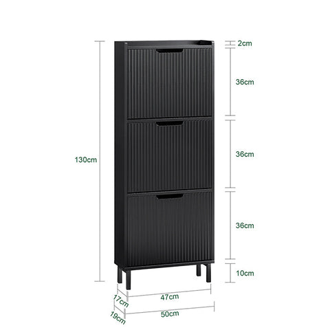 Rootz Shoe Cabinet Organizer - Shoe Shelf - Footwear Storage - Space-Saving - 50x130x19cm - Ideal for Entrances - MDF/Metal - Black