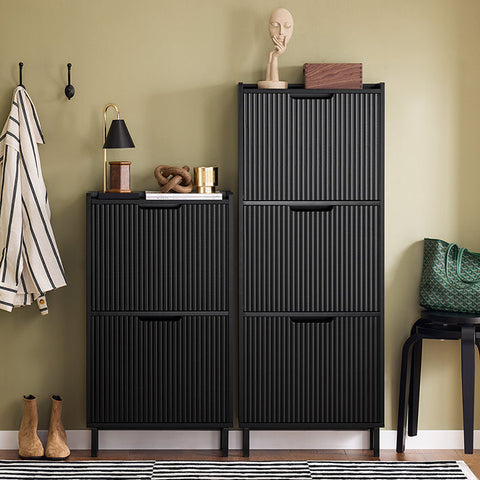 Rootz Shoe Cabinet Organizer - Shoe Shelf - Footwear Storage - Space-Saving - 50x130x19cm - Ideal for Entrances - MDF/Metal - Black