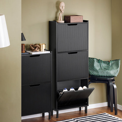 Rootz Shoe Cabinet Organizer - Shoe Shelf - Footwear Storage - Space-Saving - 50x130x19cm - Ideal for Entrances - MDF/Metal - Black