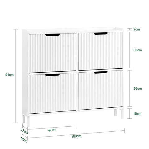 Rootz Space-Saving Shoe Cabinet - Shoe Organizer - Storage Unit - MDF & Metal - Compact and Sturdy - 100x91x19cm
