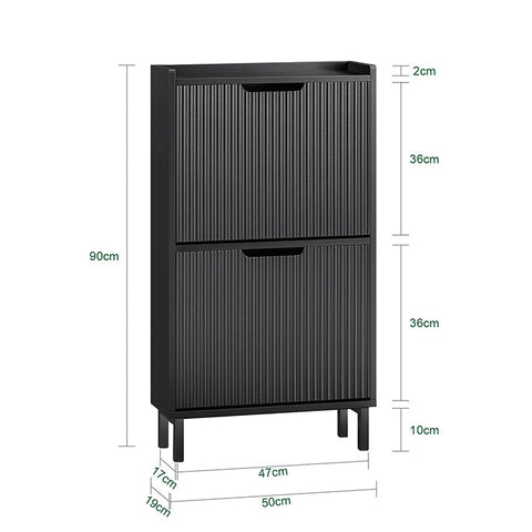 Rootz Folding Shoe Organizer - Shoe Cabinet - Storage Unit - Stable Construction - 50x90x19cm, Holds 12kg, MDF & Metal, Black