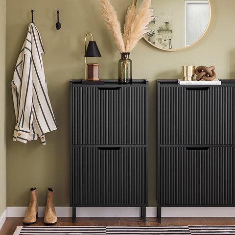 Rootz Folding Shoe Organizer - Shoe Cabinet - Storage Unit - Stable Construction - 50x90x19cm, Holds 12kg, MDF & Metal, Black