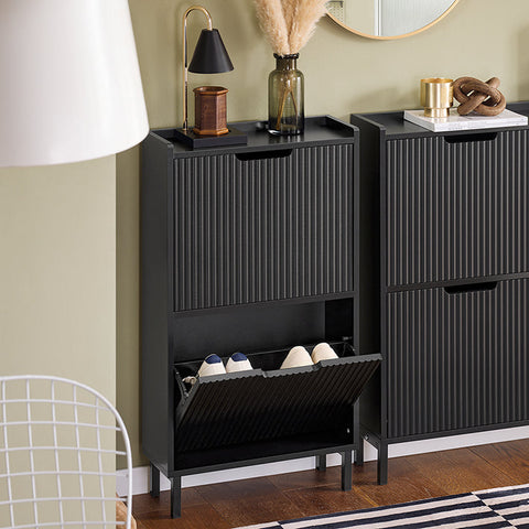 Rootz Folding Shoe Organizer - Shoe Cabinet - Storage Unit - Stable Construction - 50x90x19cm, Holds 12kg, MDF & Metal, Black