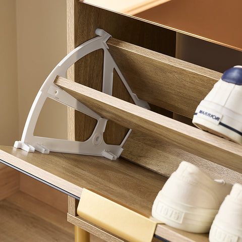 Rootz Shoe Storage Cabinet - Shoe Organizer - Shoe Rack - Golden Glass Doors, Metal Legs, Stable Design - 55x124x24cm