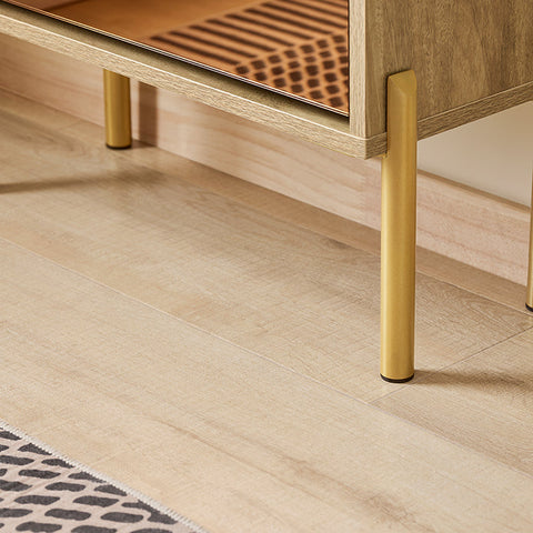 Rootz Shoe Storage Cabinet - Shoe Organizer - Shoe Rack - Golden Glass Doors, Metal Legs, Stable Design - 55x124x24cm