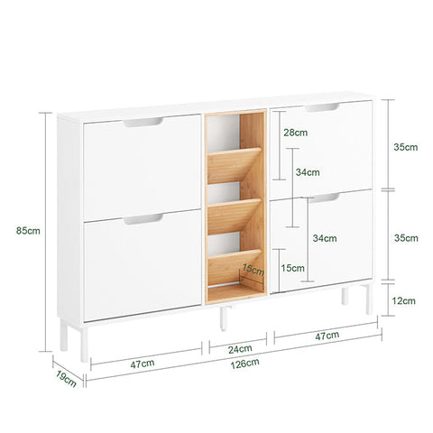 Rootz Shoe Cabinet - Footwear Organizer - Storage Unit - Modern Design - 126x85x19cm - Stylish Bamboo & White Finish